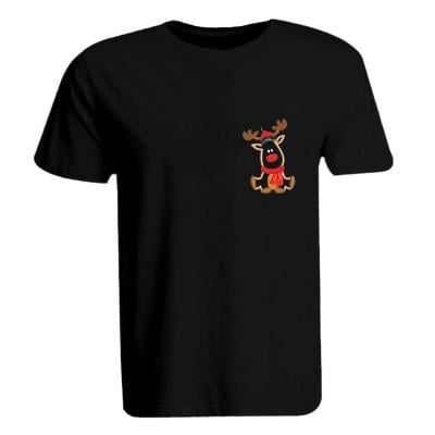 BYFT 110101008836 Holiday Themed Embroidered Cotton T shirt Reindeer With Christmas Cap Personalized Round Neck T shirt Black Small 