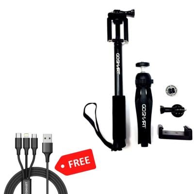 Gosmart 3-in-1 Selfie Stick Kit with Free 3in1 Cable