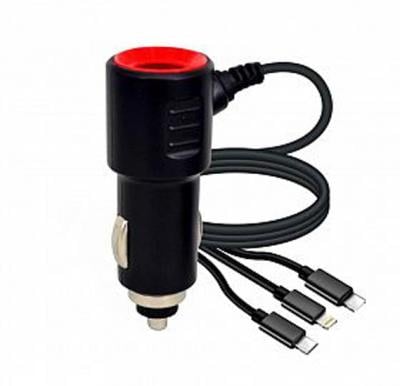 3 in 1 Universal Car Charger 3.6A / 5V For Mobile Type-C, Micro-USB, I-phone, 5ft/1.2 M Cord, OFF-101