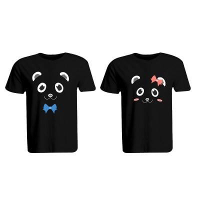 BYFT 110101009286 Holiday Themed Printed Mr. And Mrs. Panda Personalized Round Neck T-shirt Black Small