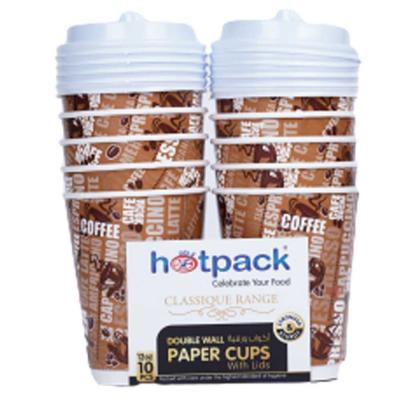 Hotpack Double Wall Cup 12 Oz + Lid, 10 Piece - HSMDWPC12