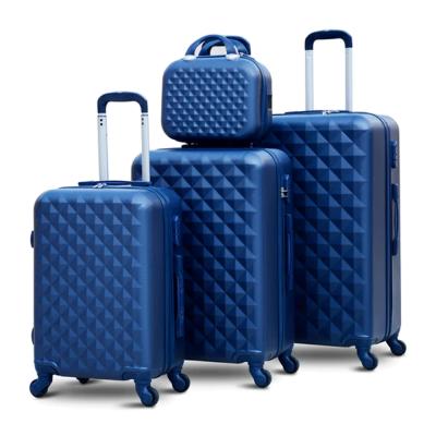 Light Weight ABS Luggage Hard Case Trolley Bag  4 Pcs  Diamond Cut Set 7, 20, 24, 28 Inches Blue  