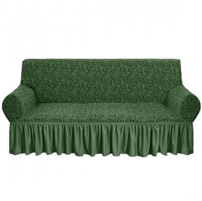 Fabienne CC99OLVGRN Jacquard Fabric Stretchable Three Seater Sofa Cover  Olive Green