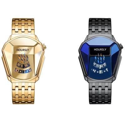 2 in 1 Luxury Fashion Unisex Watch With Waterproof Gold and Black With Blue