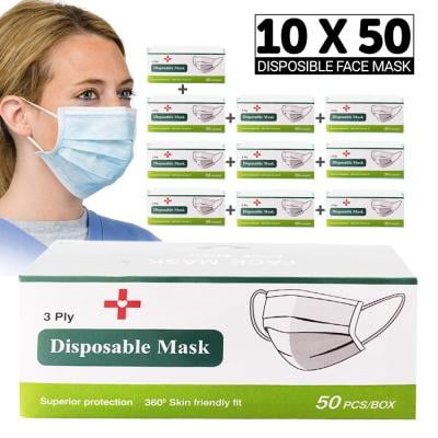 10 Box Disposable Face Mask Pack, 10 x 50 Pieces
