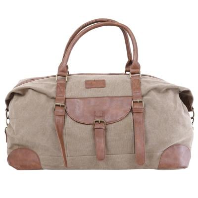 Canvy  Unisex Travel Holdall Handbag With PU Leather Decoration Khaki, PJMGB8046