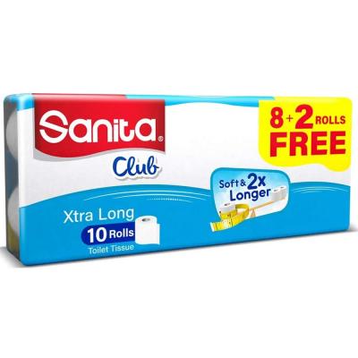 Sanita Club Toilet Tissue Plain Pack Of 10 Rolls 2 Ply White