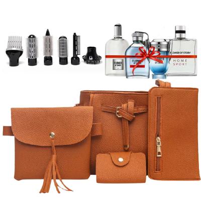 3 in I Bundle, Generic Fashion Four Piece Shoulder Bag Messenger Bag Wallet Handbag For Women Brown, Krypton 7 in 1 Hair Styler Kit KNH6028 and Flower of Story Perfume gift set, 25ml x 4 Piece PCP01
