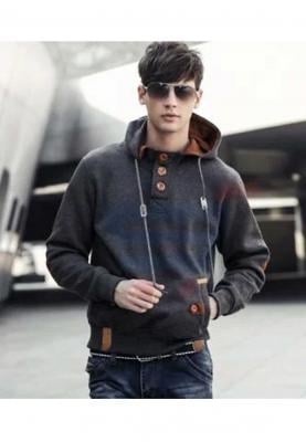 Mens Hoodie Casual Fastener Design Fashion Coat Grey 0561, Size S