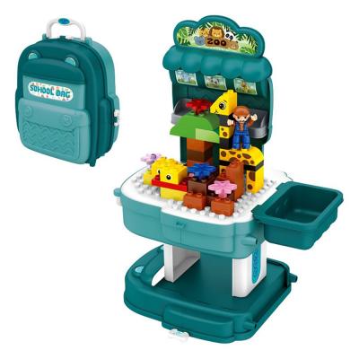 Little Story LS_BLSB_ANBU 2in1 Mode Zoological Park with Block Toy Set School Bag 200Pcs Green