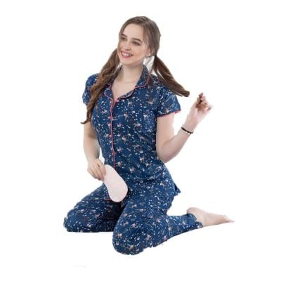 Fiaba Collared Pyjama Set for Girls Dark Blue