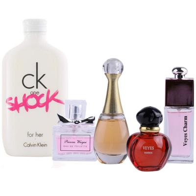 5 in 1 Bundle Pack Calvin Klein One Shock EDT 100ml For Women and Veyes fragrances Perfume gift box for Ladies, 25ml x 4 Piece