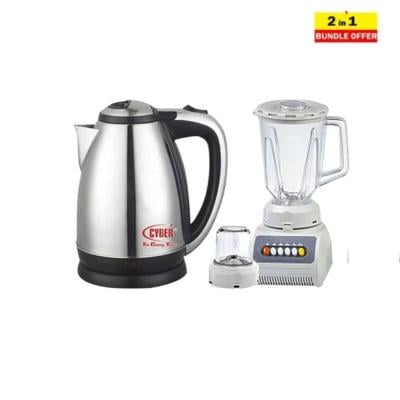 2 in 1 Combo ! Cyber 2.0 Liter Stainless Steel Kettle, and Cyber Juice Blender White with Grinder