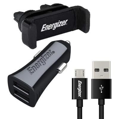 Energizer CKITB2CLI3 360 Clip Holders and Charger with USB C Cable Universal Car Kit Black