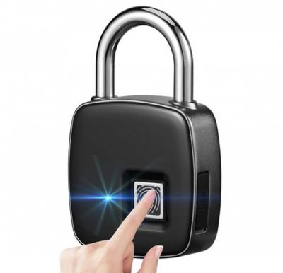 Smart Fingerprint Lock Biometric Portable Waterproof Padlock with Finger Print Control Safe Outdoor Security Touch Keyless, Black