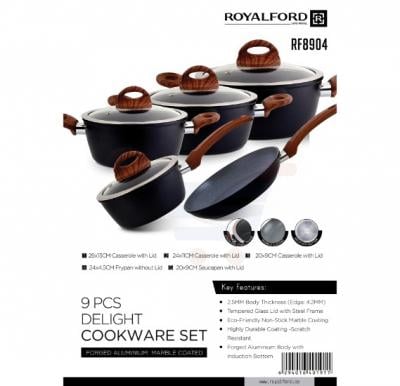 Royalford 9Pc Delight Cookware Set-MarbleCotd  - RF8904