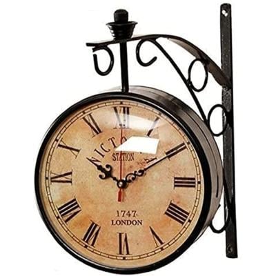 Vintage Product Antique Both Sided Metal Wall Clock Black