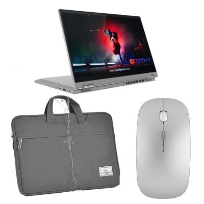 4 In 1 Lenovo IdeaPad Flex 5 Notebook 14 inch FHD Touch Flip Display Intel Core i5 Processor 8GB RAM 256GB SSD Storage Integrated Intel Graphics Stylus Pen Win10,  Wiwu VHB14G Vivi Hand Bag For Laptop  Grey and Wiwu Wimice Lite 2.4G Wireless Mouse Silver
