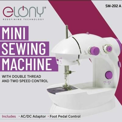 3 in 1 Bundle Elony Portable Mini Sewing Machine, White SM-202 A