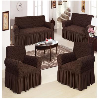 4-Piece Stretchable Sofa Cover Set CC3211CHOCBRN Chocolate Brown Jacquard Fabric Seven Seater Couch Cover Set 3211 Combination