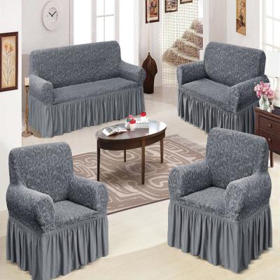 4-Piece Stretchable Sofa Cover Set CC3211GREY Grey Jacquard Fabric Seven Seater 3211 Combination Couch Cover Set