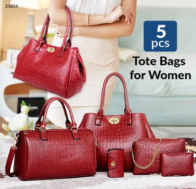 Generic 5 in 1 Multi-function PU Leather Tote Set Bag for Women, Red
