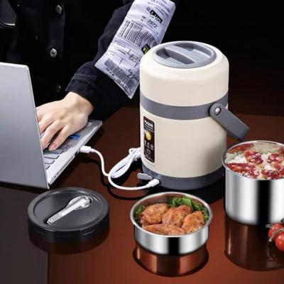 Electric Heating Bento Office School Food Warmer Container Child Adult Stainless Steel Insulated Thermal Jar White Lunch Box 1.6 L
