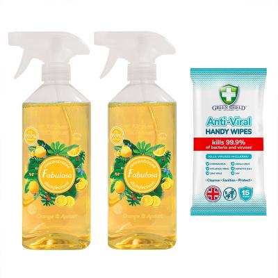 Fabulosa Antibacterial Bathroom Spray Orange and Apricot 2X500 ml, Free Greenshield Anti-Viral Wipes 15s