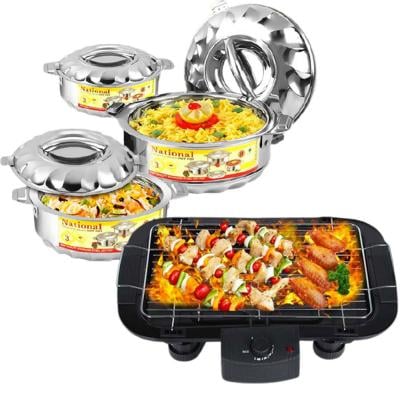 2 In 1 combo Electric Barbecue Grill And Hot Pot Casserole 3 pcs Set 1000ml 1500ml 2500ml