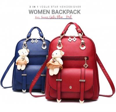 2 in 1 Vogue Star New Designer Women Backpack For Teens Girls-Blue & Red