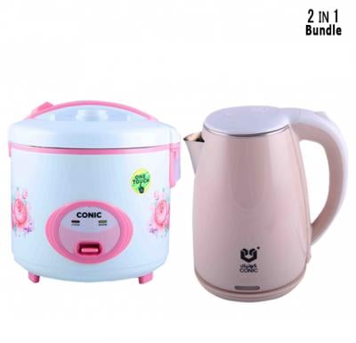 Combo Pack ,Conic Rice Cooker 2.2 LIter 900W CON-50X-S & Conic Electric Kettle 0.28mm 2.2 Liter