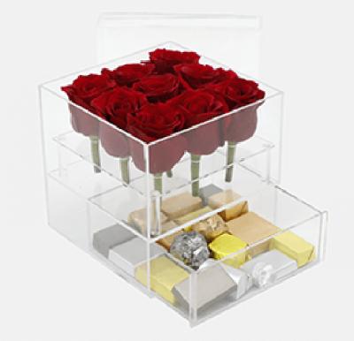 Black Tulip Flowers Red Rose With Patchi Chocolate In Acrylic Box