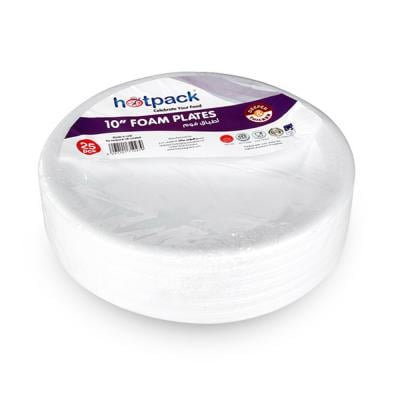 Hotpack Round Foam Plate 10 inch,  25 Piece - RFP10B