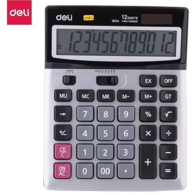 Deli E1654 Dual Power Calculator 12 Digits, Grey