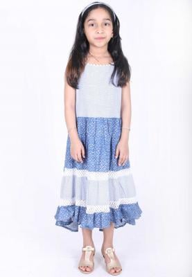 Tradinco Girls Long Frock Gray with Blue