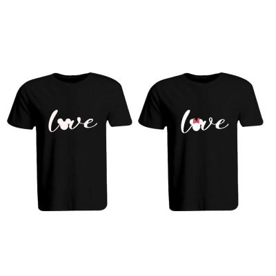 BYFT 110101009283 Holiday Themed Couple Printed Cotton Mickey & Minnie Love Personalized Round Neck T-Shirt For Couple Black Small