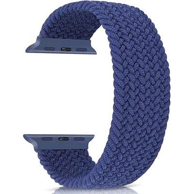Braided Solo Loop 44mm/42mm Nylon Fabric Soft Elastic Breathable Strap Band for Apple Watch and Replica Smart Watch, Blue