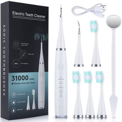 Electric Toothbrush For Adults&Kids With 4 Brush Heads And 2 Polishing Heads Teeth Whitening Kit Tooth Whitener Calculus Tartar Remover Tools With 5 Modes One Charge For 60 Days White