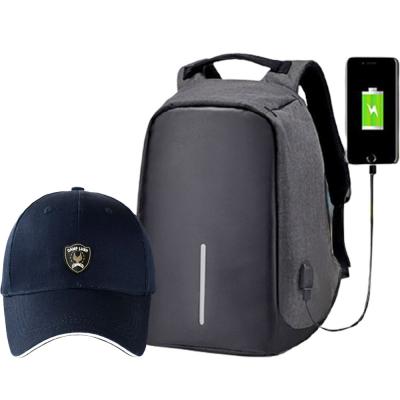 2 In 1 Anti-Theft Backpack with USB Port And OSP Mens Cap Assorted Color, SMD005
