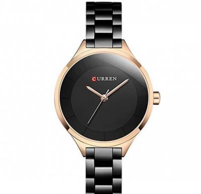 Curren Luxury Minimal Design Analog Stainless Steel Watch For Women, 9015, Black