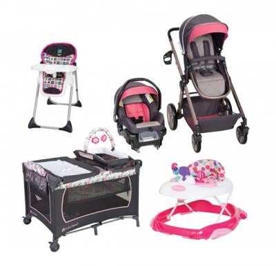 Babytrend CWTB04129 GoLite Snap Gear Sprout Travel System and Sit Right 3 in 1 High Chair and WK38D34A Orby Activity Walker Pink and PY81B141 Lil Snooze Deluxe Nursery Cente 