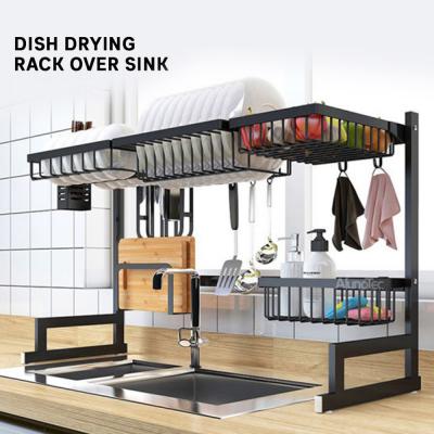 Dish Drying Rack Over Sink,HabiLife Kitchen Hanging Drying Dish Supplies Storage Shelf Utensils Holder Stainless Steel Display-Countertop Space Saver Stand (Black)