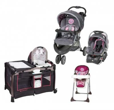 Babytrend CWTB03921 EZ Ride5 Travel System Paisley and Sit Right High Chair Paisley and GoLite ELX Nursery Center Stardust Rose 