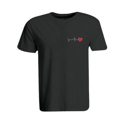 BYFT 110101009141 Embroidered Cotton T-Shirt Heartbeat Personalized Round Neck T-Shirt For Women Black Small