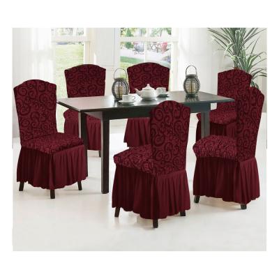 Fabienne CC35X6MRN 6-Piece Woven Jacquard Stretch Fit Dining Chair Slipcovers Set Maroon
