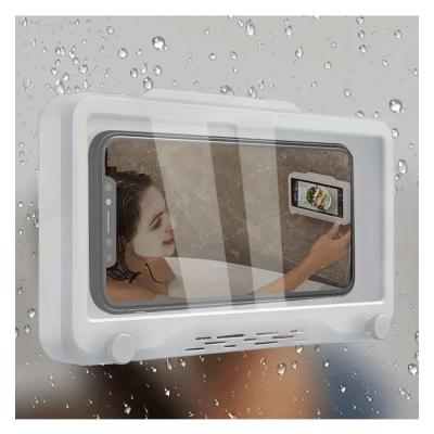 1pc Waterproof Bathroom Mobile Phone Box, Anti Fog Touch Screen, Shower Accessories, Wall Mount Phone Holder, For Shower Bathroom Mirror Bathtub Kitchen, Under 17.27 Cm Phone