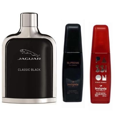 Buy Jaguar Classic Black Edt 100ml For Men and Get Insignia Supreme For Men 30ml, Insignia Passion For Women 30ml Free