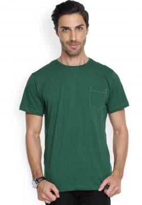 Denvlot Striped Men Round Neck Green T-Shirt