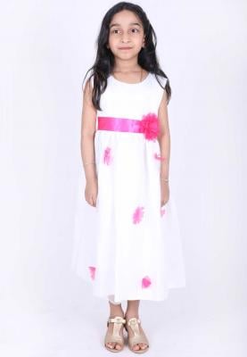 Tradinco Girls Long Frock White With Flower Design