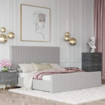 5 Star FSF-Bed494329-06 Nodrest Beverly Modern Velvet Bed Queen Size with Spring Mattress Grey